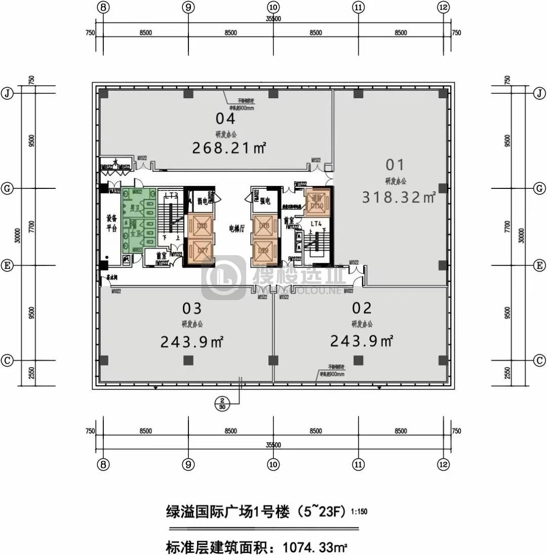 绿溢国际广场面积1074平